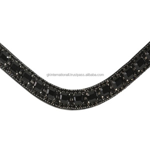 Forme de vague profonde cristaux noirs chaîne Bling décorative bande de front de cheval en cuir véritable dans toutes les tailles personnalisées formes et couleurs - Product Image 6