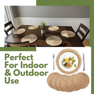Natural Hand-Woven Water Hyacinth Bohemian Design <b>Round</b> Eco-Friendly Non-Slip <b>Placemats</b> - Product Image 5