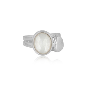 Handmade Moonstone Double Textured Band <b>Ring</b> Sterling Silver Oval Gemstone Statement Jewelry <b>Boho</b> Stackable <b>Ring</b> for Women - Product Image 1