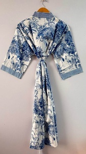 Robe Kimono en Coton Imprimé, Robe de Nuit Kimono, Robe de Plage d'Été à Manches Longues Personnalisée, Cardigan Kimono Assorti au Bikini - Product Image 2