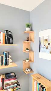 Estante Flotante Minimalista de Madera Maciza con Diseño en Zig Zag, Estante Decorativo de Almacenamiento para Hogar, Oficina, Sala de Estar, Dormitorio - Product Image 2