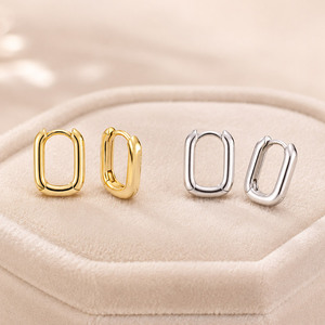 Mini u Shape Square Tube <b>Huggie</b> Geometric Fine Hoop Earrings - Product Image 1