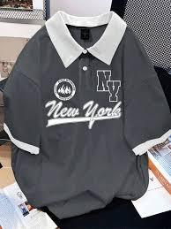 Men’s Oversized Graphic Rugby Polo – Retro New York Varsity Print Streetwear Shirt – Boxy Fit Black & White Contrast Collar Top - Product Image 2