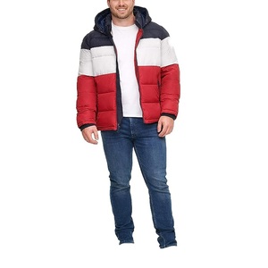 Chaqueta Acolchada Personalizada para Hombre 2026, con Bloques de Color, Cierre de Cremallera, Capucha, Abrigo de Invierno Informal, Grueso, con Relleno de Poliéster, Rojo, Blanco, Azul Marino - Product Image 2