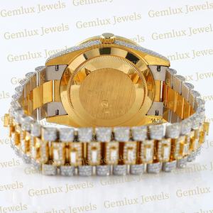 High Quality Pass Diamond Tester Two Tone D VVS Fully Iced Out Moissanite Diamond Baguette Diamond Hip Hop <b>Watch</b> For <b>Men</b> - Product Image 4