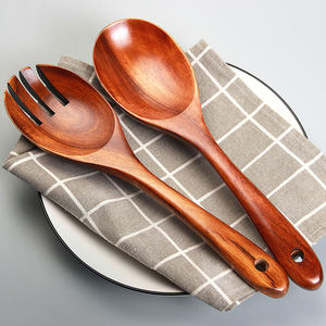 Ensemble de service à salade en bois de luxe, cuillère et fourchette artisanales, ustensiles de service écologiques, finition miroir haute brillance, cuisine moderne, salle à manger - Product Image 1
