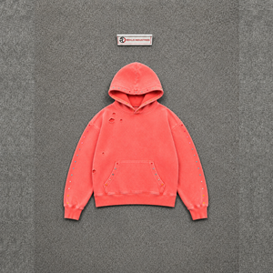 Sweat à capuche oversize rose corail effet vieilli avec clous colorés, poche avant, manches classiques, style moderne streetwear - Product Image 5