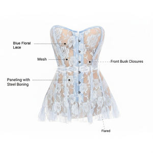 Corsé de encaje floral azul claro, minivestido sexy, atuendo de moda, lencería bustier, proveedor de corsés - Product Image 6