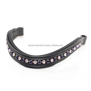 Bande de front de cheval en cuir de canal vide en forme de vague noire de qualité supérieure incrustée de cristaux violets et clairs bande de front de chaîne diamante bling - Product Image 1