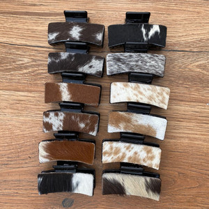 Grandes pinces à griffes en cuir de vachette de marque personnalisée pinces à cheveux occidentales personnalisées accessoires en cuir véritable pour femmes - Product Image 4