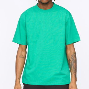 Camiseta de algodón de manga corta con cuello redondo para hombre, color verde sólido, corte regular, estilo casual, tejido jersey. - Product Image 5