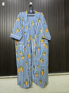 เสื้อคลุมผู้หญิงลายทางสีฟ้าพิมพ์ลายมะนาวแขนสั้นผ้าฝ้ายความยาวเต็มตัวสวมใส่สบายๆในฤดูร้อน - Product Image 6