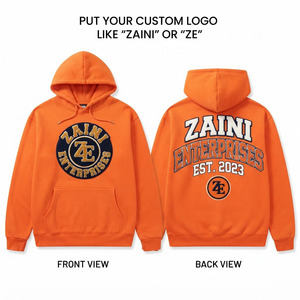 Custom Logo Digital Printed <b>Orange</b> Men's 100% Cotton Oversized <b>Fleece</b> Pullover Hoodie Front Print Cartoon Pattern - Product Image 1