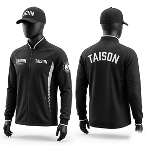 Veste d'entraînement de baseball en polyester et élasthanne de qualité supérieure 280 GSM, noire, coupe ajustée, avec logo personnalisé sur les panneaux latéraux - Product Image 1