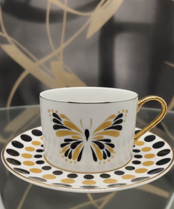 Ensemble de soucoupe de tasse à café en céramique à motif assorti moderne de votre propre créativité Bordure dorée Divers motifs - Product Image 2