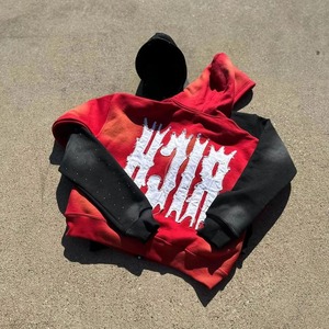 <b>Men's</b> Winter <b>Hoodie</b> with Raw Edges Embroidered Details Pigment Dyed Distressed Design Fleece Fabric Breathable - Product Image 4