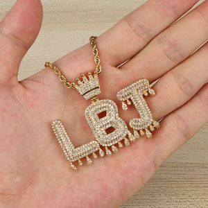 Collar con Colgante de Letra Inicial A-Z para Mujer y Hombre, Cadena de Cuerda con Corona de Diamantes, Joyería de Moda Hip Hop - Product Image 1