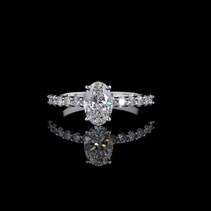 แหวนเพชรทรงรี 1.75 กะรัต รับรองโดย IGI เพชรเพาะเลี้ยงในห้องปฏิบัติการ สำหรับงานหมั้นและวันครบรอบ ตัวเรือนทอง 14K ชุบเคลือบแบบ Pave Band สีขาว E คลาสสิก - Product Image 1