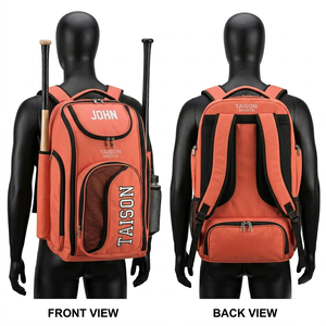 Bolsa Deportiva de Béisbol para Hombre, Premium, de Poliéster 600D GSM, Diseño Duradero con Paneles Naranja y Negro, Múltiples Bolsillos, Logotipo Personalizado - Product Image 3