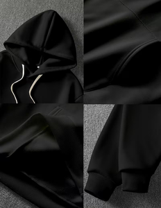 Customizable Logo Hoodie Men Black Cotton Fleece Knitted Pullover Front Digital Printing Oversized Fit Winter Casual - Product Image 4