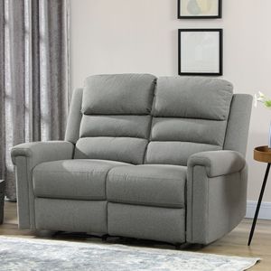 Divano Sezionale Moderno a 2 Posti Reclinabile Manualmente, in Tessuto di Lino Grigio con Imbottitura Spessa in Spugna per Soggiorno - Product Image 2