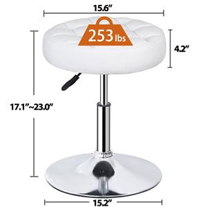 Modern 360-Degree Swivel Makeup Ottoman <b>Stool</b> Tufted Adjustable <b>Vanity</b> <b>Stool</b> in White PU Leather - Product Image 3