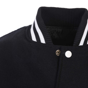 Men's Black White Varsity <b>Jacket</b> <b>Fleece</b> <b>Lining</b> Turn-down Collar Button Closure Casual Autumn Wear - Product Image 4