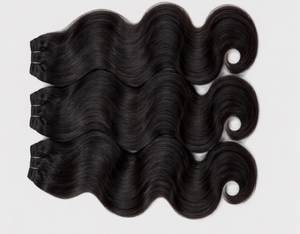 Virgin Indian Human Hair Weave <b>Body</b> <b>Wave</b> Natural Black 3 Bundles Full Head Extension with Transparent Lace 20 Inches - Product Image 1