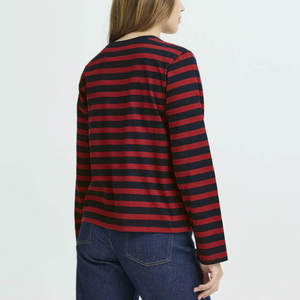 Women's Red And Blue Striped <b>Long</b> <b>Sleeve</b> Crew Neck T-Shirt Regular Fit Knitted Cotton Casual <b>Top</b> All Seasons - Product Image 3