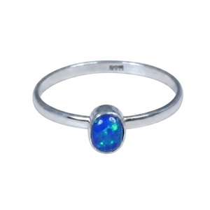 Wholesale Natural Blue Opal 925 Sterling Silver Oval Gemstone <b>Stacking</b> <b>Ring</b> Handmade Designer October Birthstone Jewelry - Product Image 1