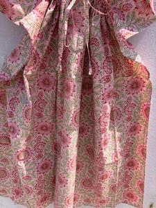 Pink Floral Cotton <b>Kaftan</b> Dress for Women V-neck Batwing Sleeves Printed <b>Beach</b> Cover Boho Resort Wear Regular Fit Summer Maxi - Product Image 5