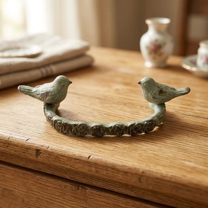 <b>Rustic</b> Resin Cabinet Handle with Two Birds and Rose Design Novelty Shape Drawer Pull for Home Office Furniture - Product Image 3