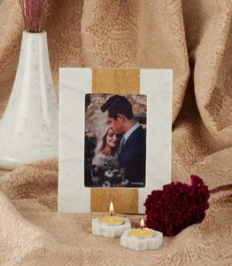 Premium Handmade White Marble Photo <b>Frame</b> with <b>Gold</b> Leaf Panels Wall Mount Decorative Gift - Product Image 3