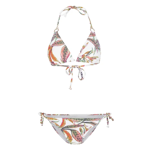 Ensemble bikini décontracté et confortable pour femme, taille haute, couleur unie, avec soutien-gorge triangle rembourré amovible, en tissu côtelé tricoté en élasthanne, col en V profond - Product Image 2