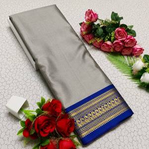 Hit Design New Women Fashion Exclusive Border Design Small Checks Zari Patterns Kajivaram Georgette <b>Silk</b> Saree Party Same Blouse - Product Image 4