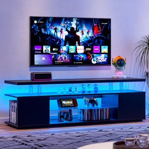 Mobile TV Grande da 70 Pollici con LED, Centro Intrattenimento Gaming, Consolle Portaoggetti Multimediale, Tavolo Laterale per Soggiorno, Nero - Product Image 1