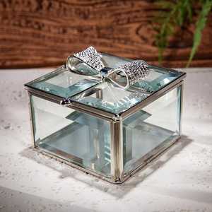 Boîte à bijoux rectangulaire en verre avec couvercle, design classique, cadre métallique à charnières, rangement à un niveau, présentoir, cadeau de mariage - Product Image 5