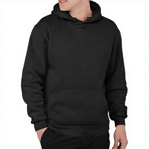 Sweat-shirt à capuche noir pour homme, coupe classique, en coton molletonné, pull décontracté avec poche avant, vêtement d'automne - Product Image 4