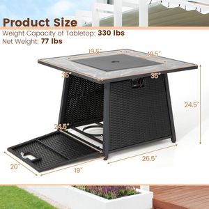 Tavolo con Braciere a Gas Propano da 35 Pollici con Rocce Laviche, Copertura in PVC e Rattan Intrecciato per Intrattenimento all'Aperto - Product Image 4