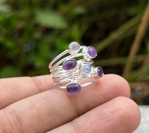 Bague en argent sterling 925 avec pierres précieuses naturelles de pierre de lune et d'améthyste, empilable, bijou raffiné, cadeau - Product Image 3