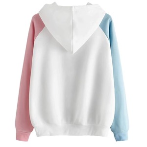 เสื้อฮู้ดแบบยูนิเซ็กซ์ คอปกตัดสี แขนเสื้อแบบแร็กแลน ทรงโอเวอร์ไซส์ สไตล์ลำลอง ผ้าถัก มีกระเป๋า ดีไซน์สำหรับฤดูใบไม้ร่วง สีขาว ชมพู ฟ้า - Product Image 2