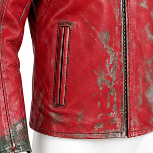 Blouson Bomber Homme en Cuir PU Rouge Personnalisé Coupe Slim Col Montant Fermeture Éclair Devant Effet Délavé Manches Classiques Vêtement Hiver - Product Image 5