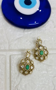 Vintage Gold Plated Silver 925 <b>Stud</b> <b>Earrings</b> with Polki Stones Amaira Jewels for Women Wedding Jewelry - Product Image 4