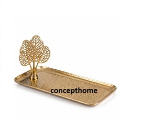ถาดเสิร์ฟตกแต่งลายใบปาล์มเขตร้อน ผิวโลหะขัดเงา สำหรับใช้ในบ้าน - Product Image 3