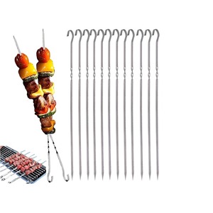Brochettes de barbecue en acier inoxydable Safe Grip avec manche en bois pour la cuisson de la viande sur le barbecue, prise en main facile, protection contre la chaleur - Product Image 2