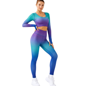 Ensemble de yoga deux pièces personnalisé pour femme – Tenue de fitness respirante pour yoga et Pilates – Équipement d'entraînement sans couture, doux pour la peau et élastique – Ensemble de yoga uni - Product Image 1
