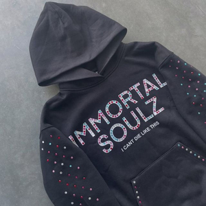 เสื้อฮู้ดดี้ผู้ชาย OEM รุ่นสั่งทำพิเศษ ปี 2026 แบรนด์สตรีทแวร์ ประดับเพชรเทียม ทรงหลวม ไหล่ตก ล้างสีแบบแอซิดวอช สไตล์วินเทจ ขาดๆ แบบดิสเทรส - Product Image 2
