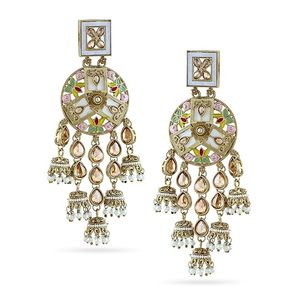 Pendientes de Moda para Mujer, Multicolores, Estilo Kashmiri, Chapados en Oro, Diseño de Flor, Cristal, Imitación de Perla - Product Image 3