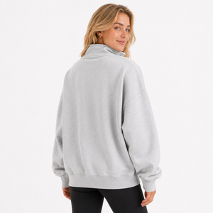 Sweat-shirt gris pour femme à col zippé, avec lettrage Gingham rose, pull en molleton surdimensionné, logo sur le devant - Product Image 2