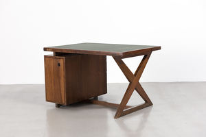 Juego de Escritorio y Silla de Oficina Estilo Pierre Jeanneret, Escritorio Administrativo de Madera Maciza con Estructura en X y Gabinete de 3 Cajones para Estudio, Venta al Por Mayor - Product Image 5